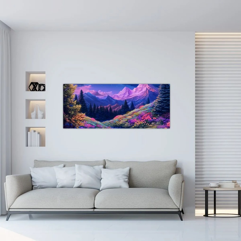 Kép - Lila táj teljes holdfénynél (120x50 cm)