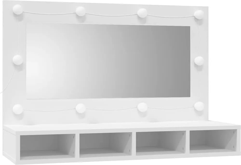 Fehér tükrös szekrény LED-ekkel 90x31,5x62 cm