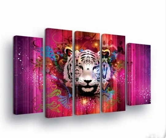 Vászonkép 150x100 moduláris tigris absztrakt energia lila rózsaszín állatok