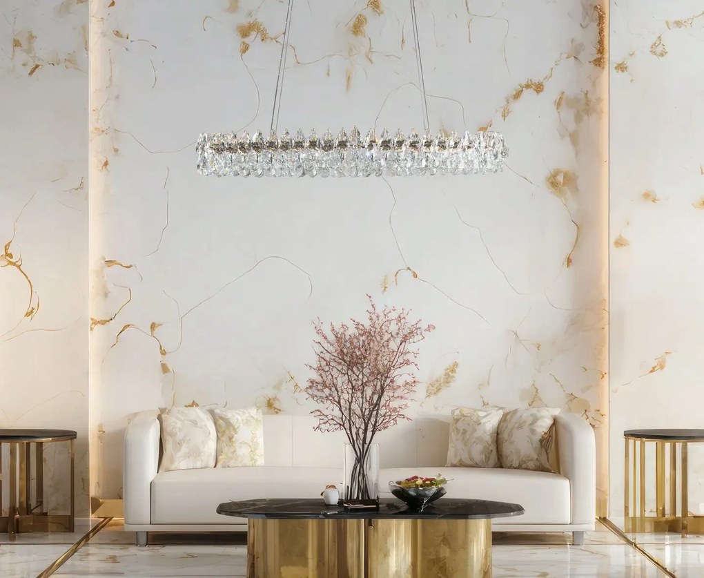 Masszív kristályokkal gazdagon díszített függőlámpa a Barletta étterembe