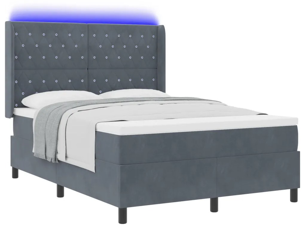 Boxspring Ágy Mattress & LED Sötétszürke 160x200 cm Velvet