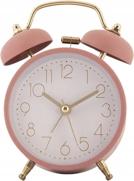 Rózsaszín klasszikus ébresztőóra arany indexekkel és mutatókkal Ronand 10x6x12