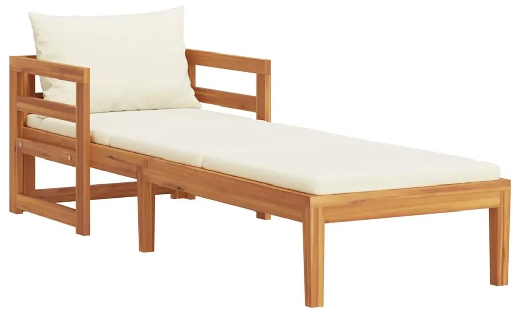 vidaXL tömör akácfa napozóágy krémfehér párnákkal