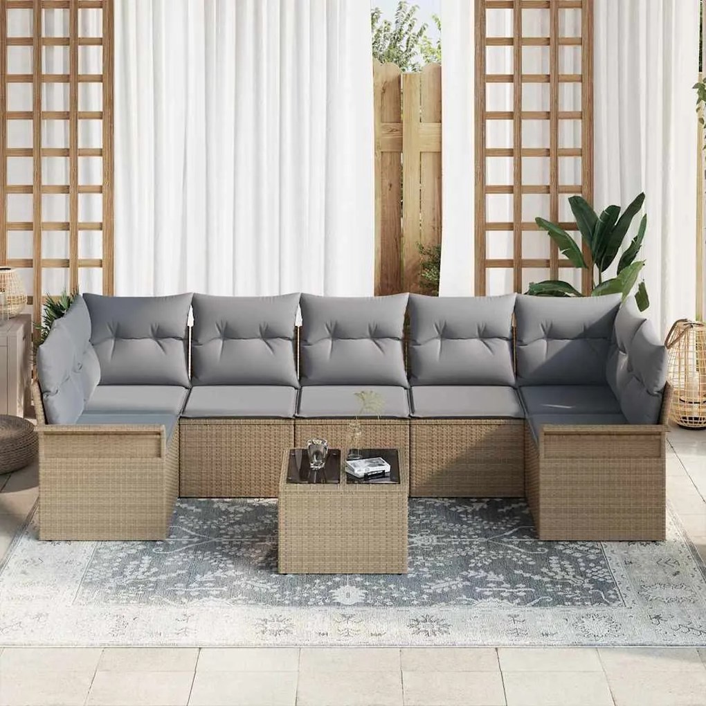 Kerti Kanapé Szett párnával 8 pcs Beige, Szürke 55 x 55 x 37 cm