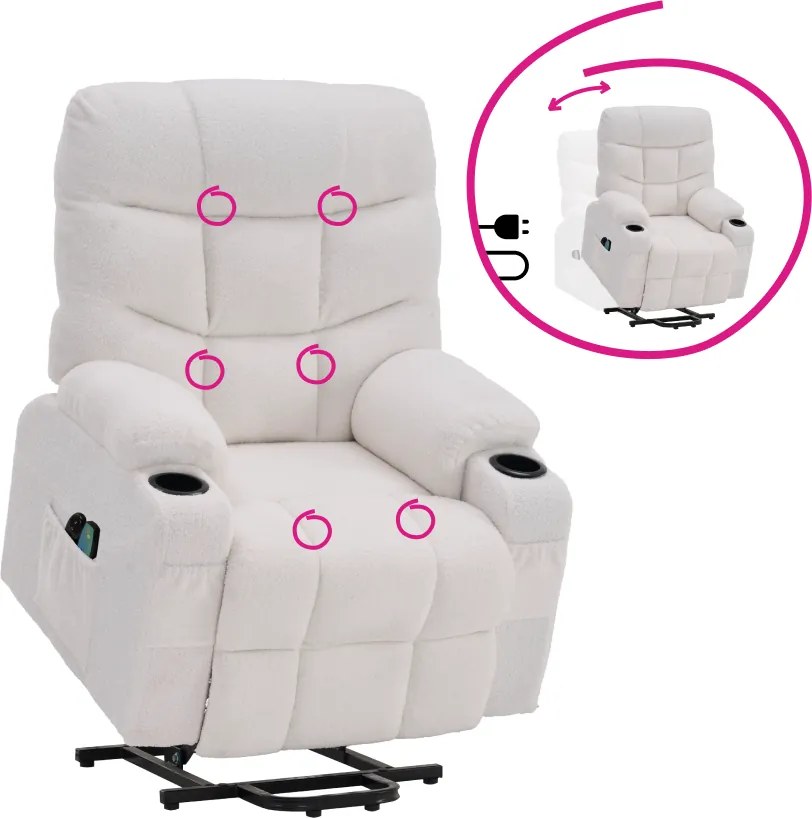 Állítható masszázs fotel, fehér, HUDSON