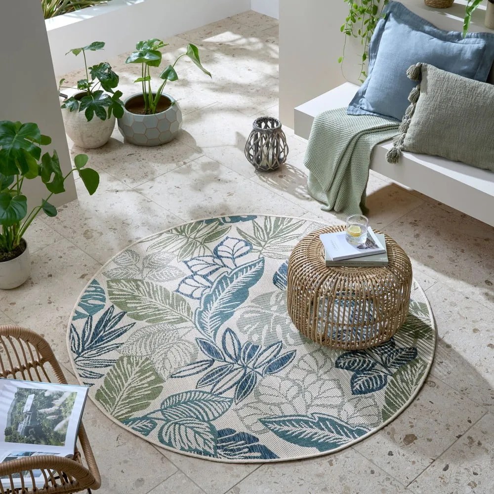 Zöld-kék kerek kültéri-beltéri szőnyeg ø 160 cm Bella Leaf – Flair Rugs