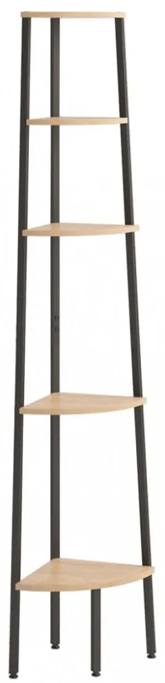 5 szintes világosbarna és fekete sarokpolc 45,5 x 31,5 x 180 cm