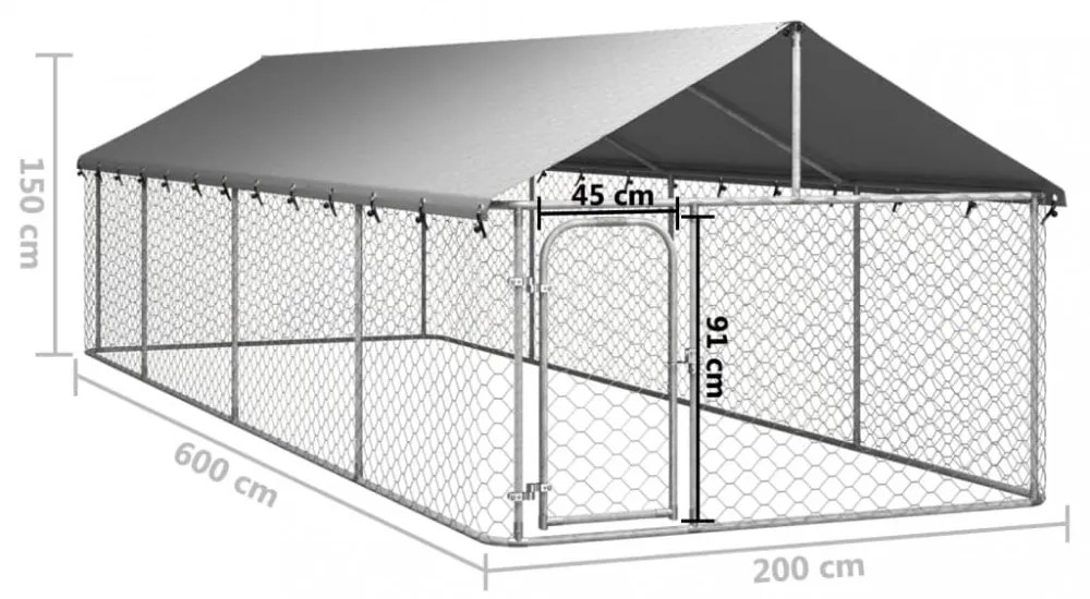 vidaXL kültéri kutyakennel tetővel 600 x 200 x 150 cm