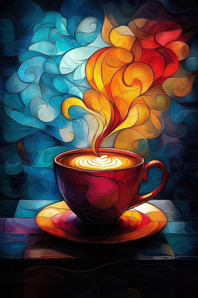 Vászonkép Canvas Mozaik Ólomüveg Csésze Kávé Meleg Aroma 40x60