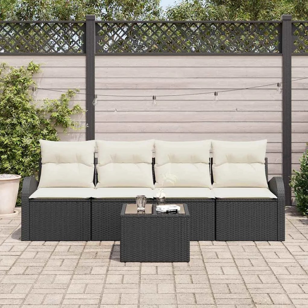 Kerti Kanapé Szett 5 pcs Fekete 55 x 55 x 37 cm Poli rattan