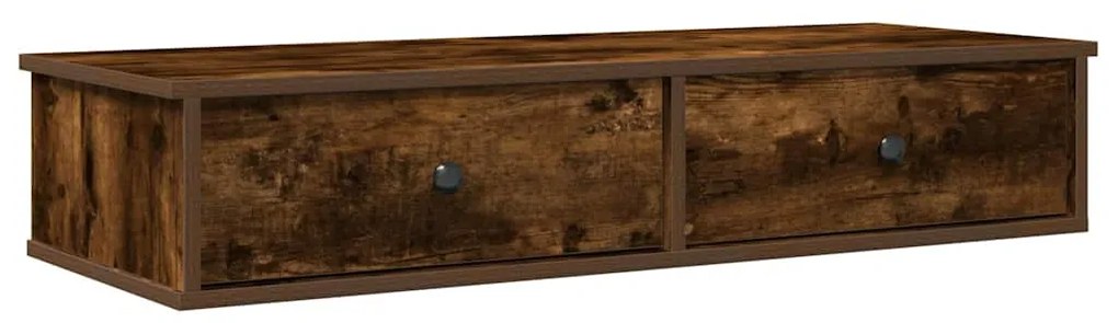 füstölt tölgy szerelt fa falipolc fiókokkal 100 x 37,5 x 19 cm