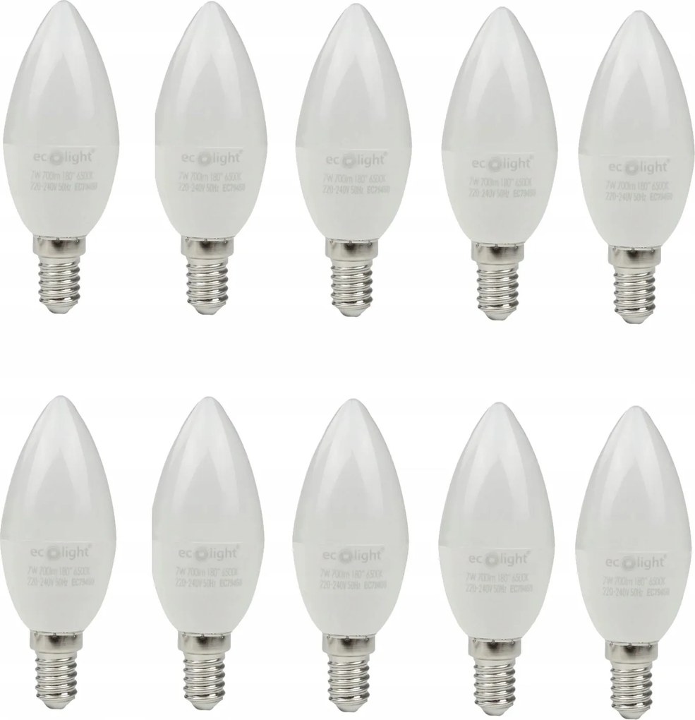 Led izzó Gyertya Kis Menetes E14 7W 6500K Szín Fehér Hideg Készlet 10db