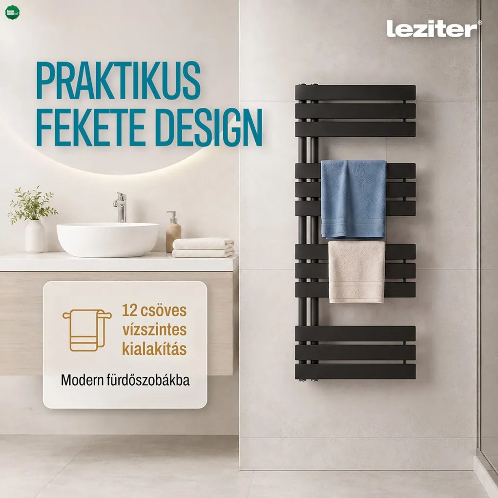 Solaro Design törölközőszárító radiátor 1200x500 mm fekete