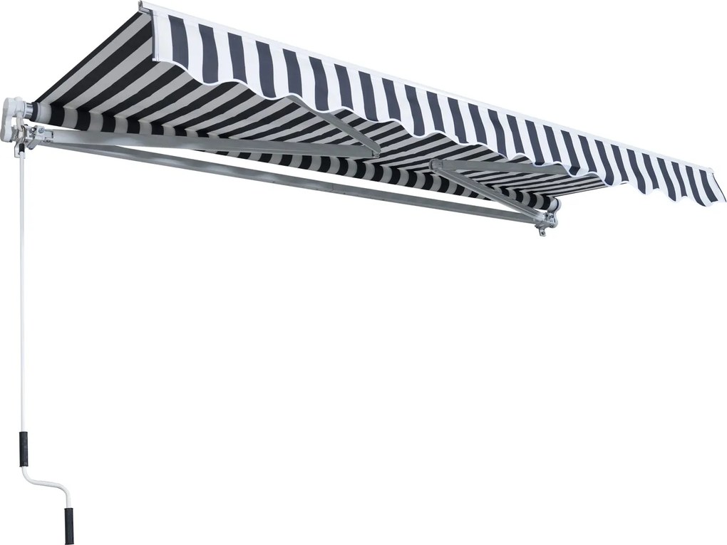Outsunny Kihúzható Napernyő Kézi Kurblival 3.5 x 2.5 m Szürke+Fehér Alumínium Poliészter | Aosom