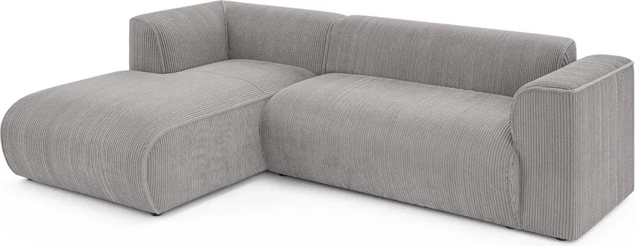 Világosszürke kordbársony sarokkanapé (bal oldali-heverő résszel) Merid – Ropez