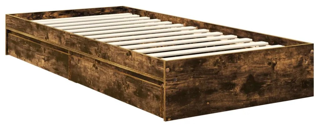 vidaXL Tárolós Ágy fejtámlával Füstölt tölgy 90 x 200 cm Faanyag