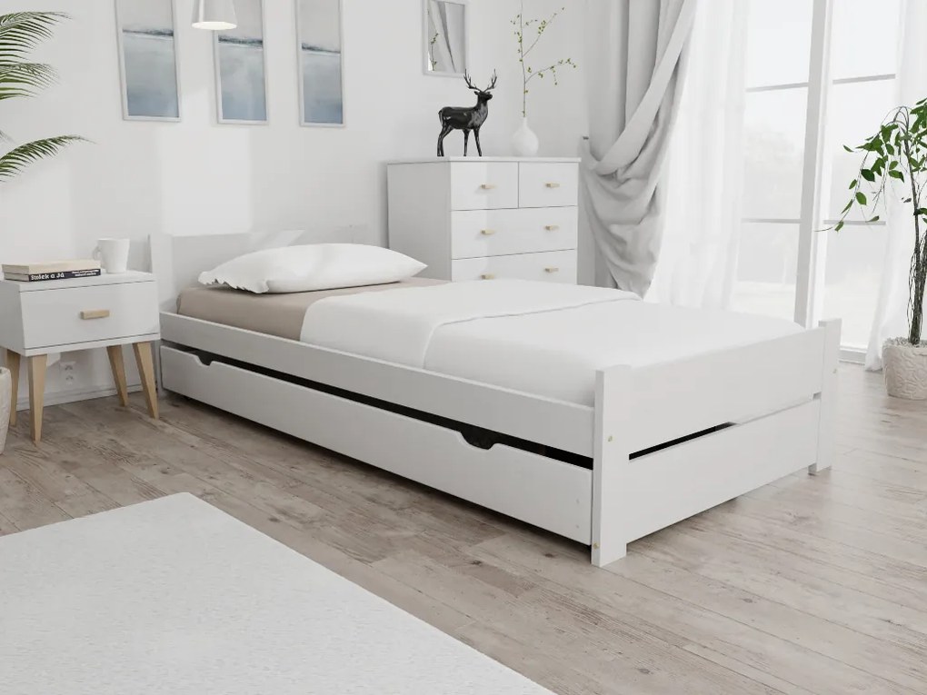Ágy IKAROS DOUBLE 90 x 200 cm, fehér Matrac: Deluxe 10 cm matraccal, Ágyrács: Lamellás ágyráccsal