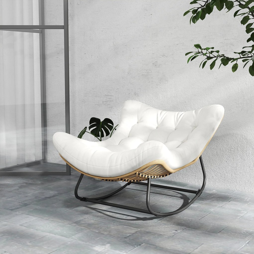 Outsunny Kerti Hintaszék, Tojás Formájú Woven Rattan Hintaszék Párnázott Párnával Kerthez, Hálószobához, Nappalihoz, Krém | Aosom