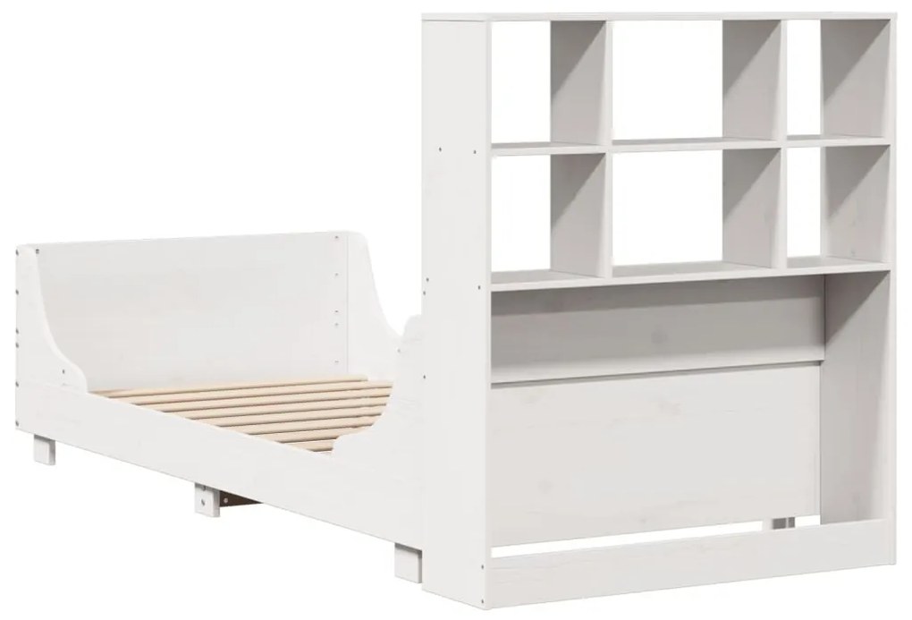 fehér tömör fa könyvespolcos ágy matrac nélkül 90 x 190 cm