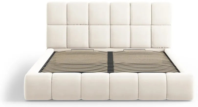 Krémszínű bársony kárpitozott ágyneműtartós franciaágy ágyráccsal 140x200 cm Bellis – Micadoni