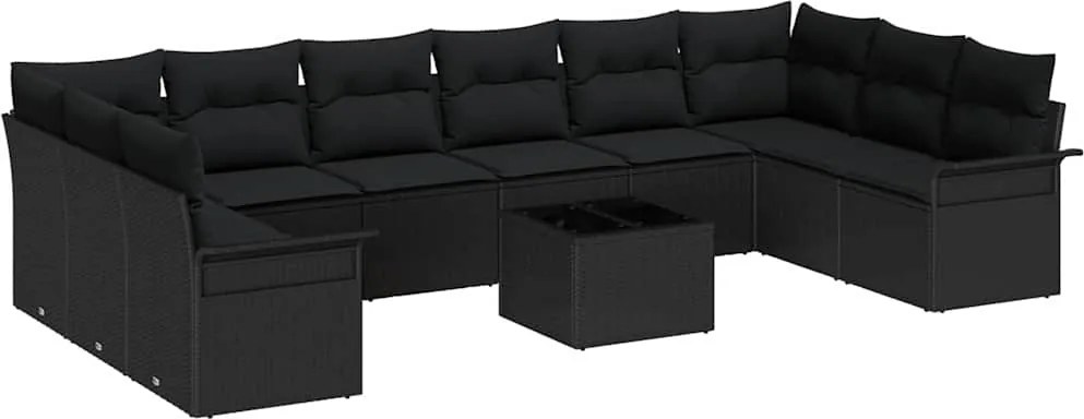 vidaXL Kerti Kanapé Szett párnával 11 pcs Fekete Poli rattan