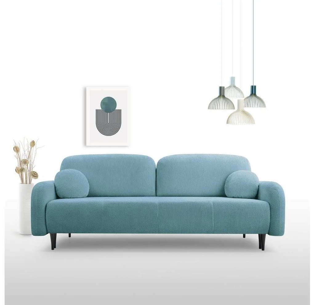 CLOUDY kihúzható kárpitozott háromszemélyes kanapé, türkiz