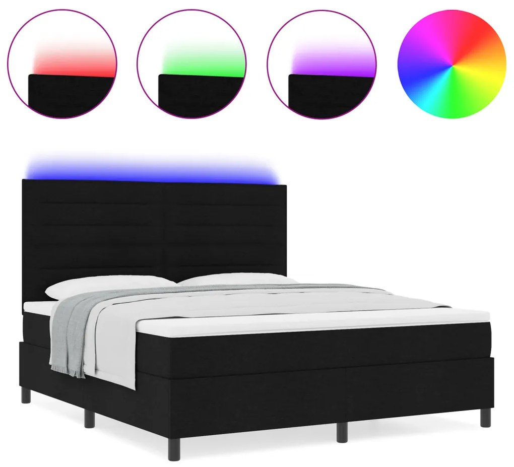 Rugós Ágy Matraccal és LED - Fekete - 160 x 200 cm - Szövet