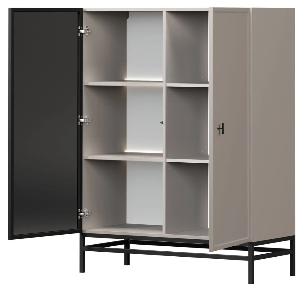 Lorini vitrin 100 cm - kasmír / fekete T-bar fogantyú / fém lábak