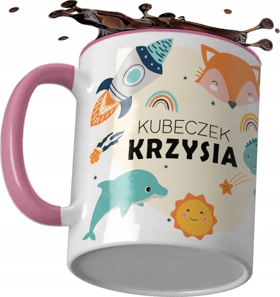 Rózsaszín bögre az iskolába az unoka lányának fiának unokájának a gyermek nevével