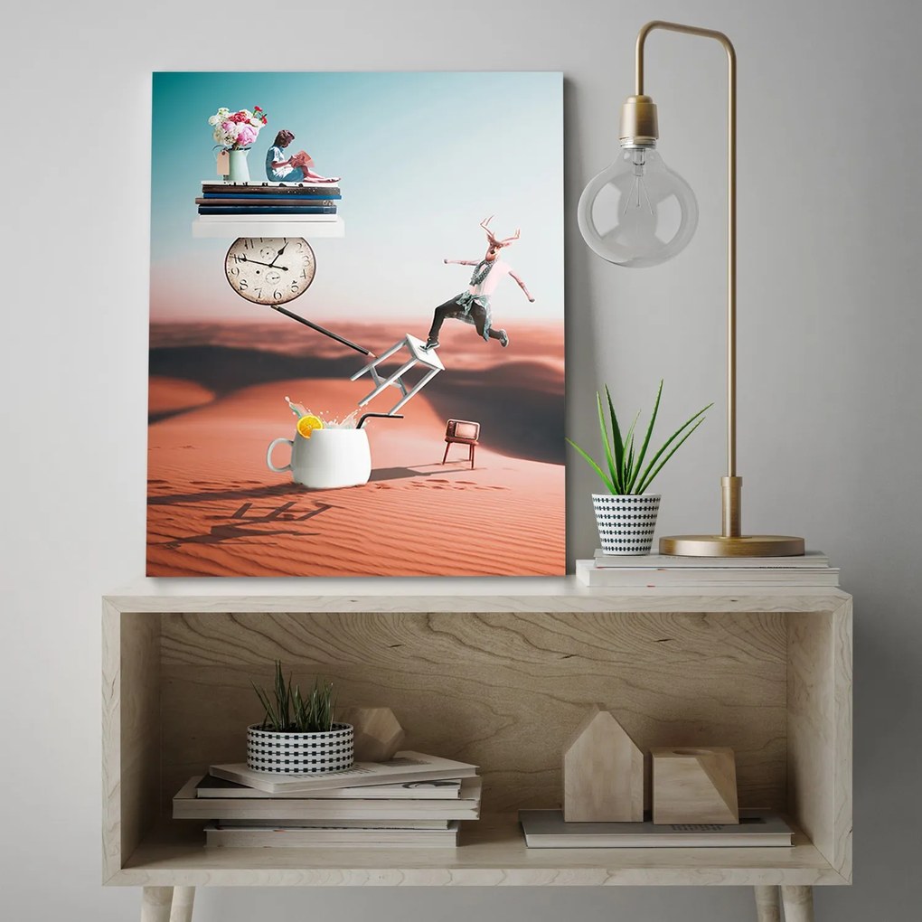 Gario Vászonkép Sivatag Könyvek Szarvas óra Virágok Absztrakció - Bryantama Art Méret: 60 x 90 cm