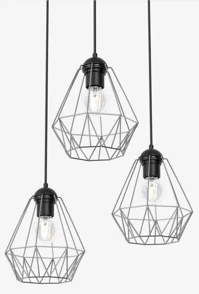 Csillár zsinóron BERGEN 3xE27/60W/230V fekete/fényes króm