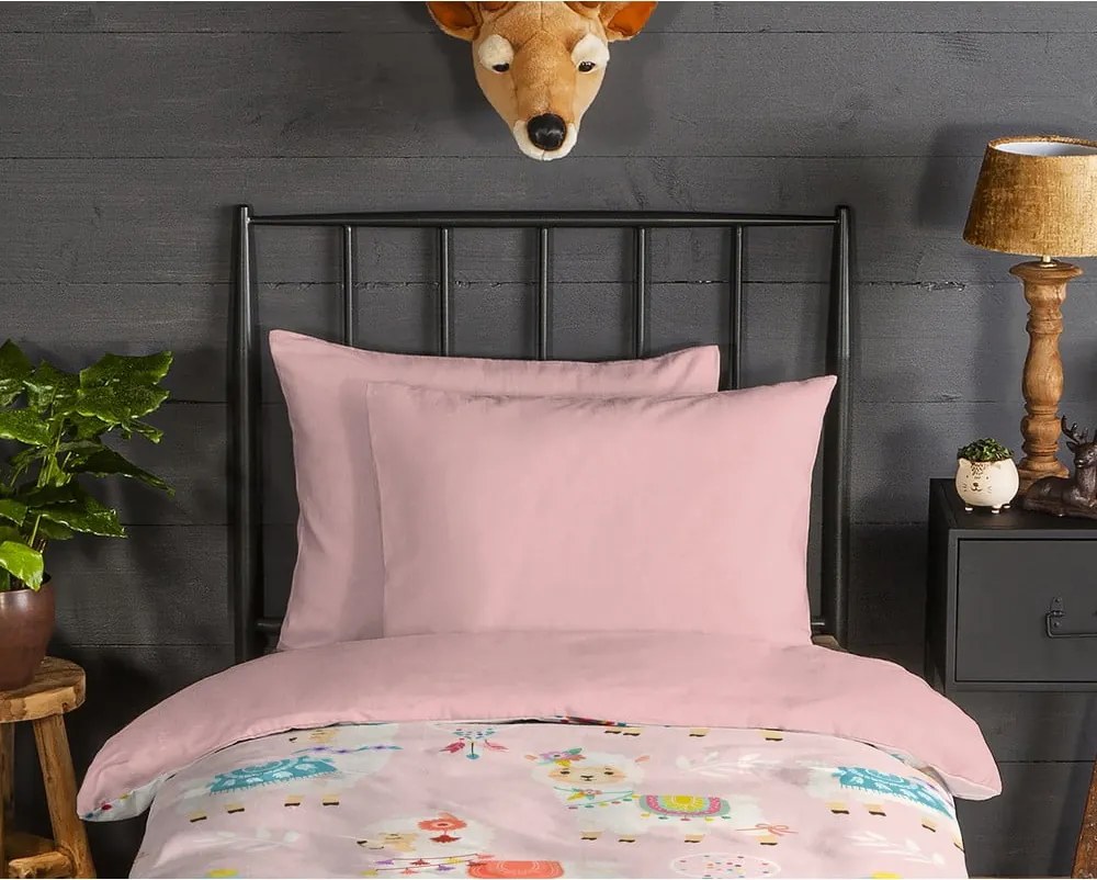 Rózsaszín egyszemélyes flanel gyerek ágyneműhuzat 140x200 cm Ladida – Good Morning