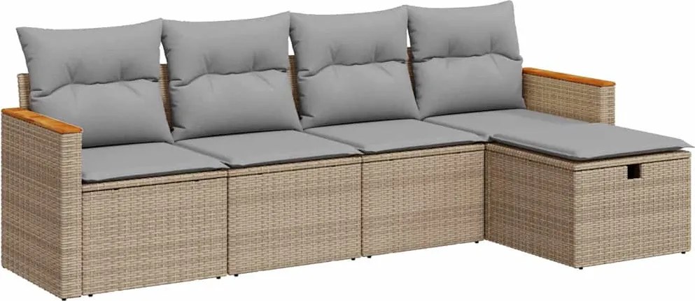 vidaXL 5 részes bézs polyrattan kerti ülőgarnitúra párnákkal