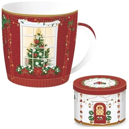 Porcelánbögre 350ml,fémdobozban, Festive Avenue, Atmosphere