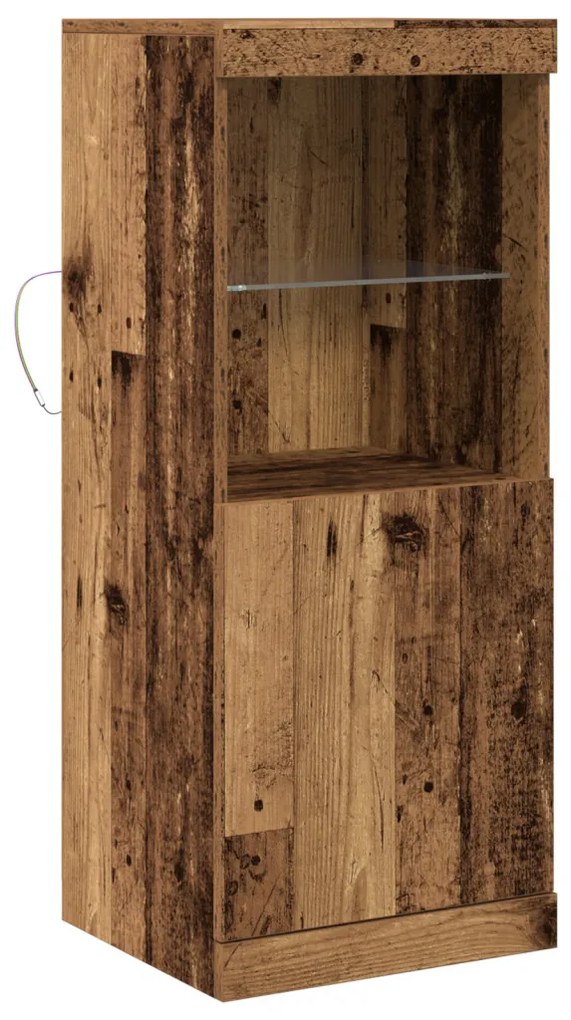 LED világítással ellátott oldalszekrény, öreg fa 41x37x100 cm
