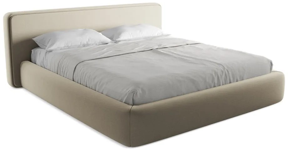 Bézs kárpitozott ágyneműtartós franciaágy ágyráccsal 180x200 cm Kiana – Makamii