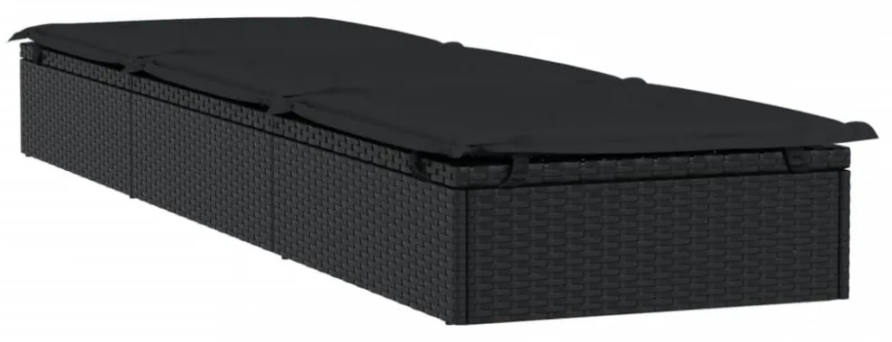 1 db fekete polyrattan napozóágy asztallal