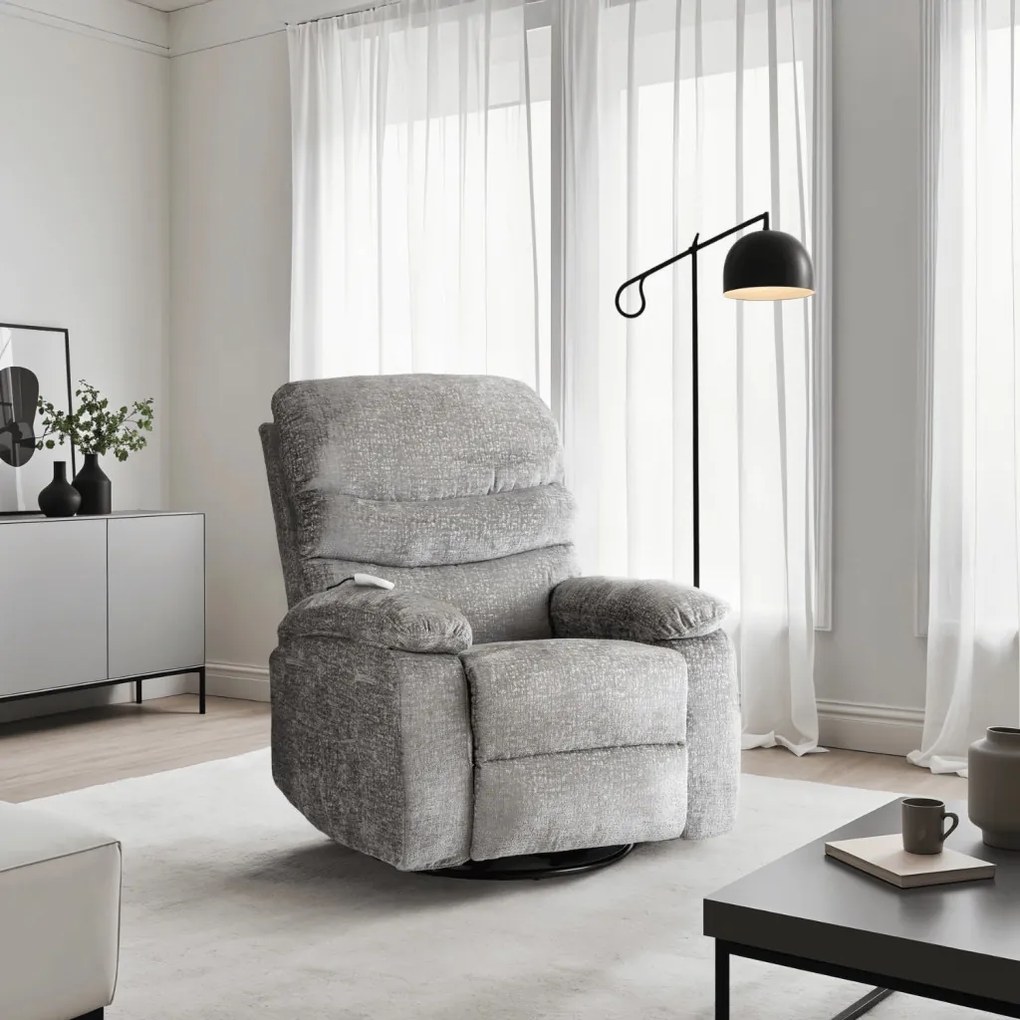 Elektromosan Vezérelhető Masszázsfunkciós Relaxfotel Fotel Szürke Színben. BRUCE