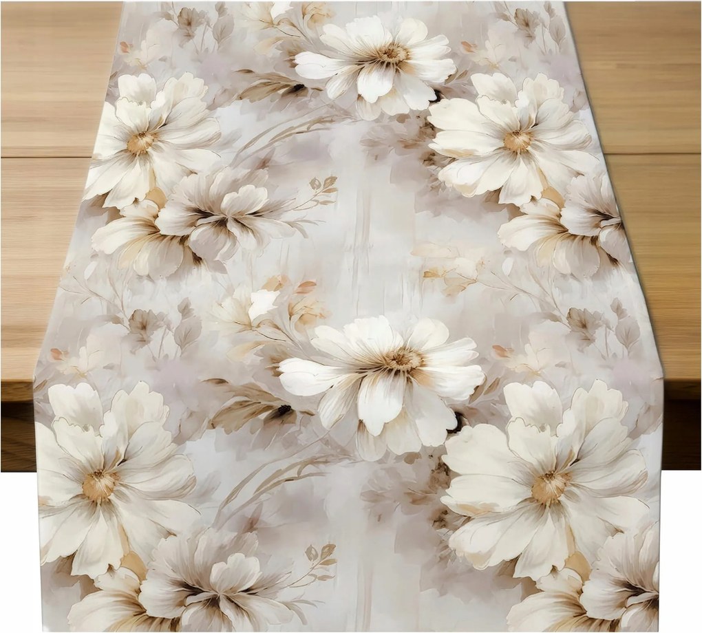 Asztalterítő 40x140 Dekoratív Bézs Virágokkal 10822