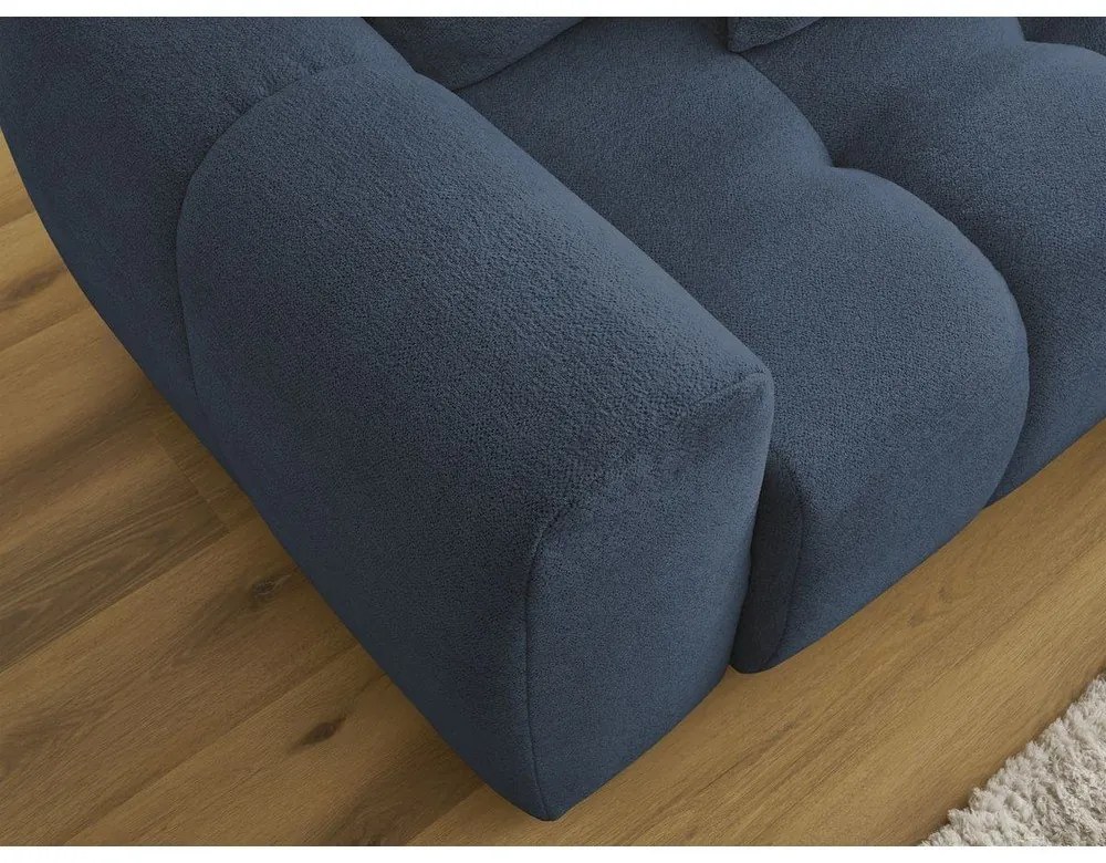 Kék zsenília kinyitható-tárolóhelyes sarokkanapé (jobb oldali-heverő résszel) Roxelane – Bobochic Paris