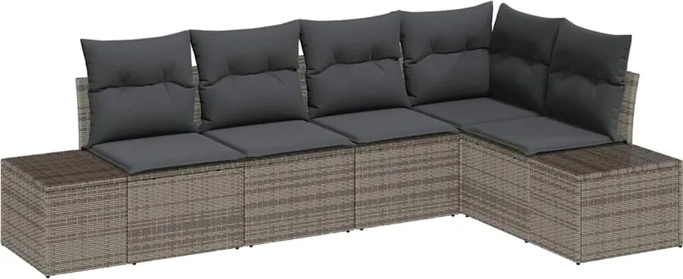 vidaXL Kerti Kanapé Szett 5 pcs Szürke polirattan