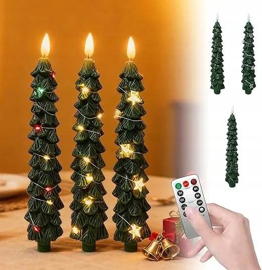 Lángmentes Led gyertyák 23,5cm elemmel működik, távirányítóval 3db karácsonyfa