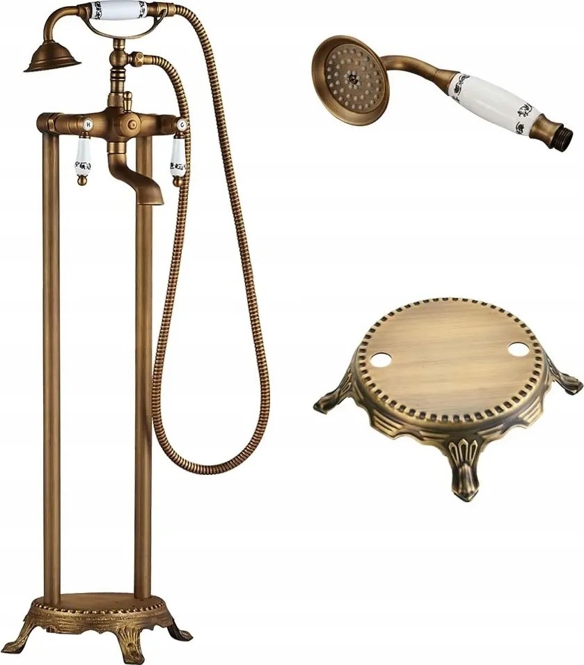 Kádtöltő csaptelep szabadonálló Old Retro sárgaréz Prémium kerámia