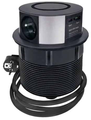 Solight PP120CW-PD20-B asztali oszlop 3x230V+1xUSB-A+1xUSB-C Qi-val