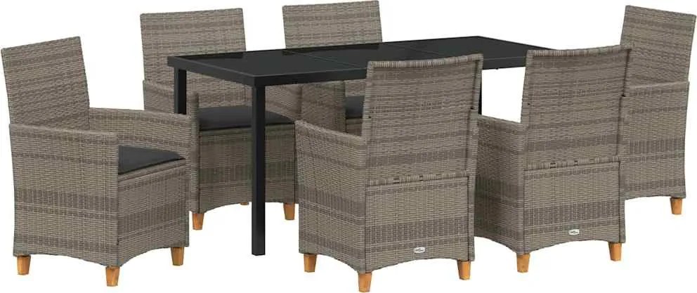 vidaXL Kert étkező szett 7 pcs Szürke polirattan