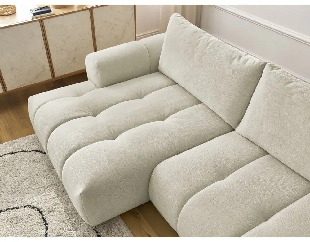 Bézs kinyitható-tárolóhelyes sarokkanapé (bal oldali-heverő résszel) Fuji – Bobochic Paris