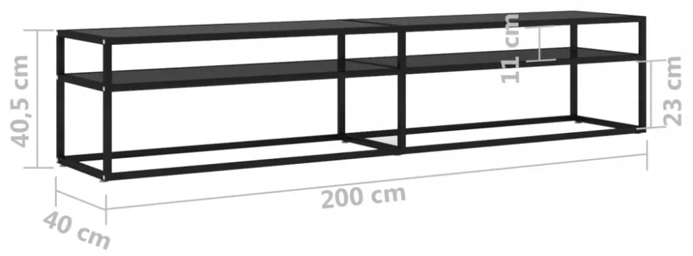 fekete edzett üveg TV-szekrény 200 x 40 x 40,5 cm