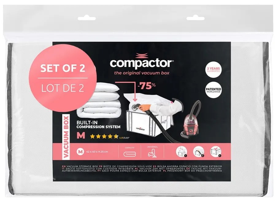 Vákuumos-megerősített textil ruhatároló doboz szett 2 db-os 42x25x25 cm Life – Compactor