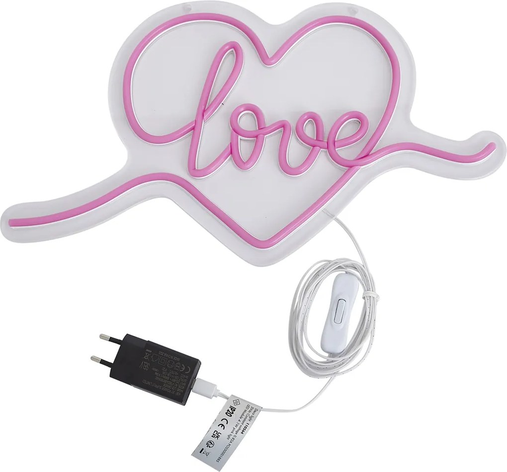 Neon fali lámpa rózsaszín LED-del - Love