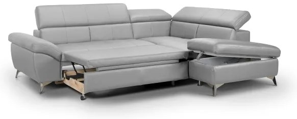 Bőrkárpitos, jobbos, L-alakú SALERNO II sarokkanapé, szürke